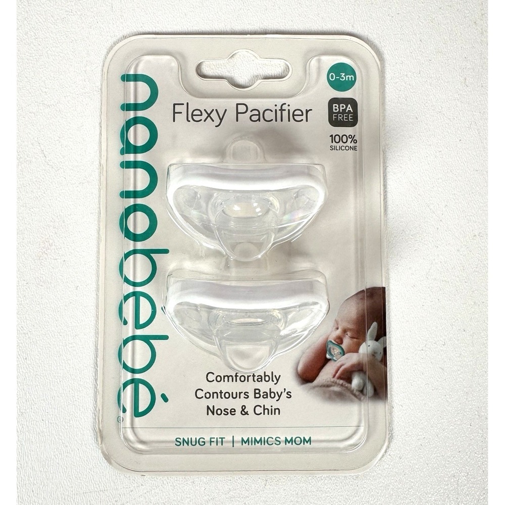 Nano Bebe Flexible Pacifier Flexy 2 Pack White Clear BPA Free 2 Pack New 0-3 Mo